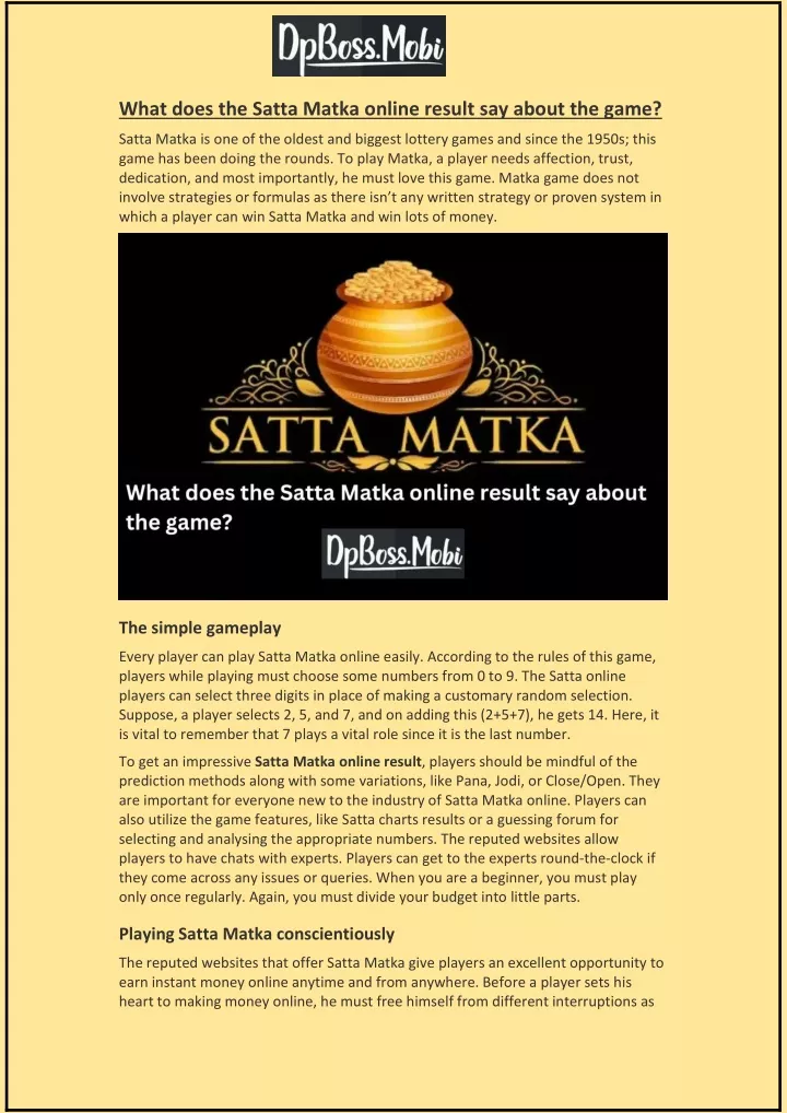 what does the satta matka online result say about