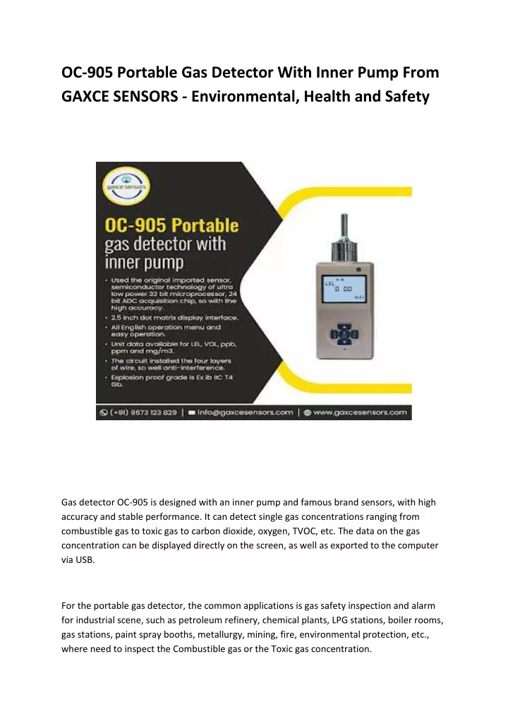 oc 905 portable gas detector with inner pump from