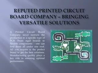 Reputed Printed Circuit Board Company – Bringing Versatile Solutions