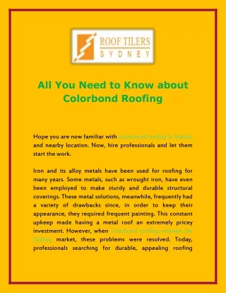 All You Need to Know about Colorbond Roofing