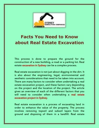 Facts You Need to Know about Real Estate Excavation