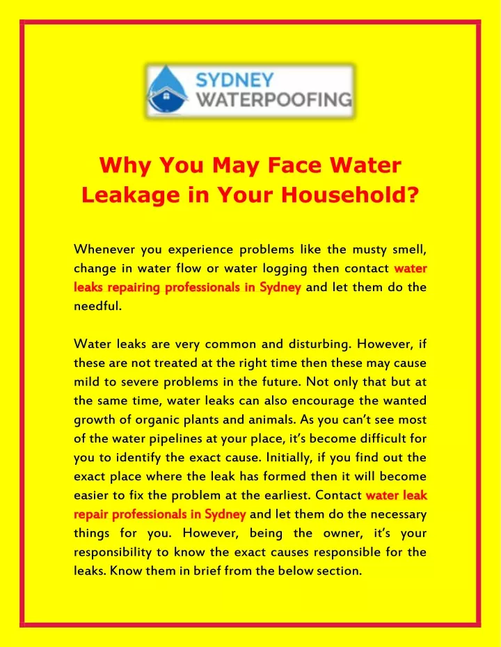 why you may face water leakage in your household