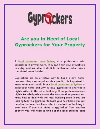 Are you in Need of Local Gyprockers for Your Property?