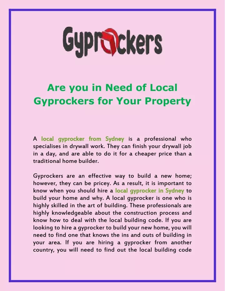 are you in need of local gyprockers for your