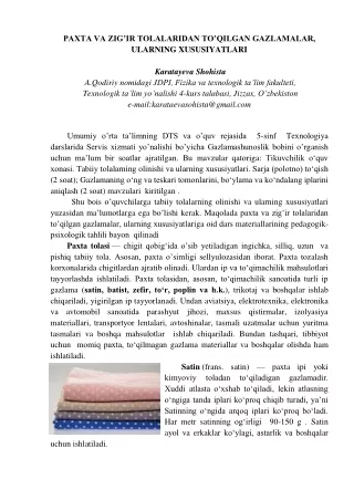 paxta va zig ir tolalaridan to qilgan gazlamalar