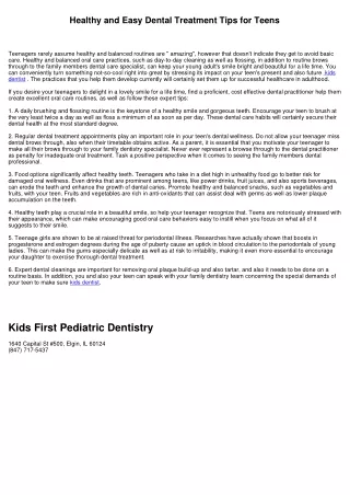 Healthy and also Easy Dental Care Tips for Teens