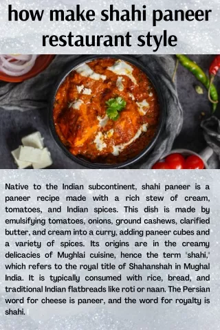 how make shahi paneer restaurant style