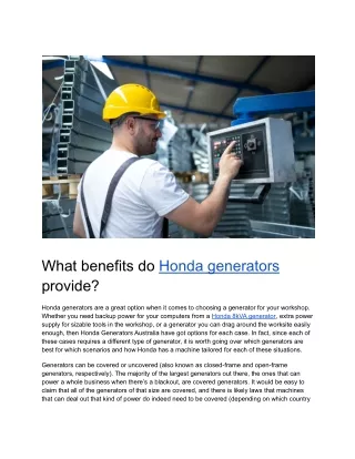 What benefits do Honda generators provide