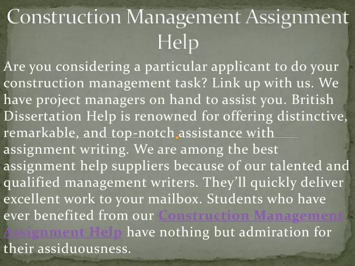 construction management assignment help