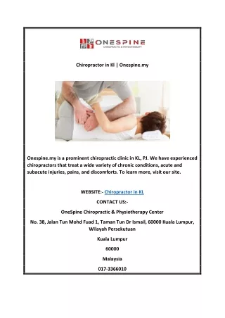 chiropractor in kl onespine my