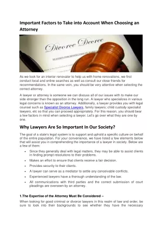 Important Factors to Take into Account When Choosing an Attorney
