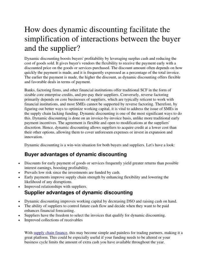 how does dynamic discounting facilitate