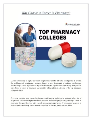 Why Choose a Career in Pharmacy?