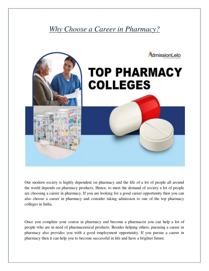 why i choose pharmacy essay