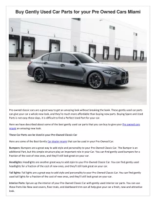 Buy Gently Used Car Parts for your Pre Owned Cars Miami