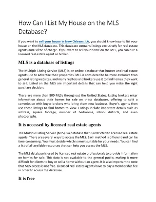 how can i list my house on the mls database