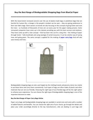 Buy the Best Range of Biodegradable Shopping Bags from BlueCat Paper