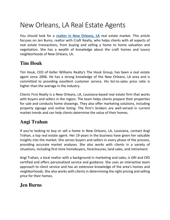 new orleans la real estate agents