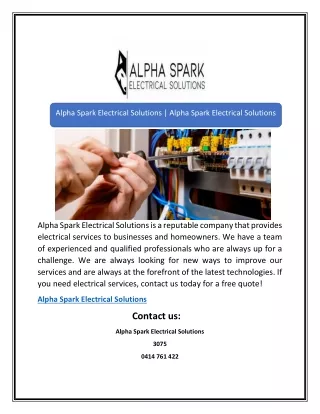 Alpha Spark Electrical Solutions | Alpha Spark Electrical Solutions