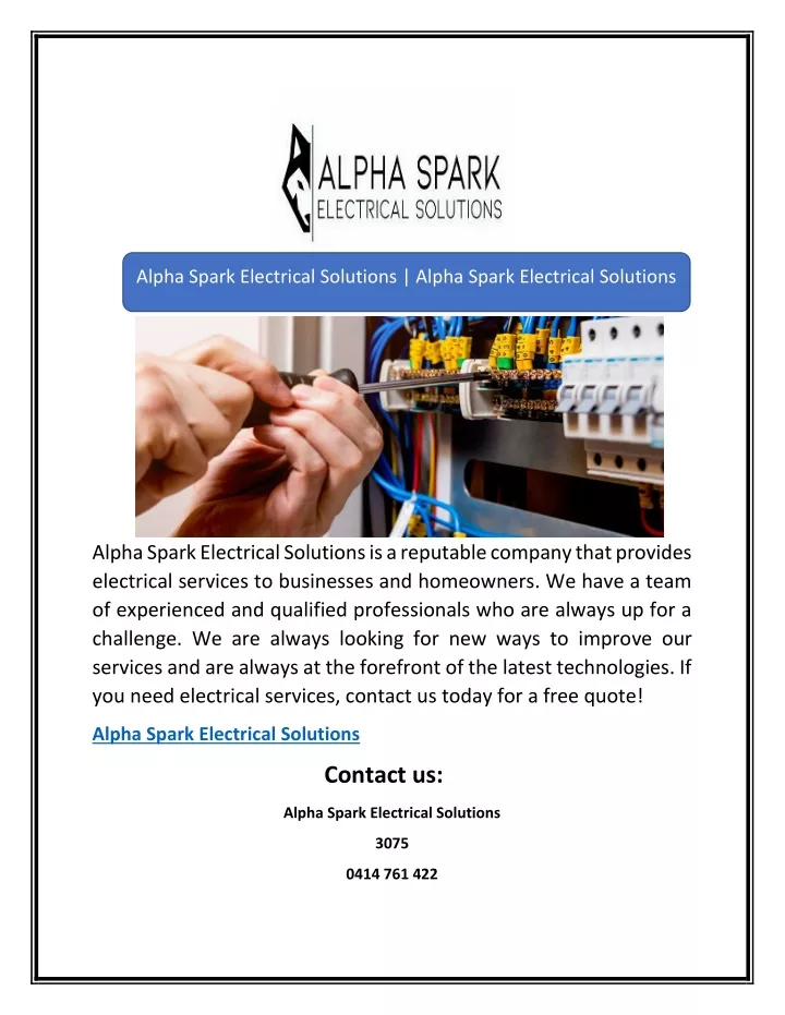 alpha spark electrical solutions alpha spark