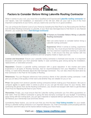 Factors to Consider Before Hiring Lakeville Roofing Contractor