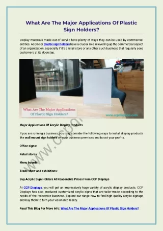 what are the major applications of plastic sign