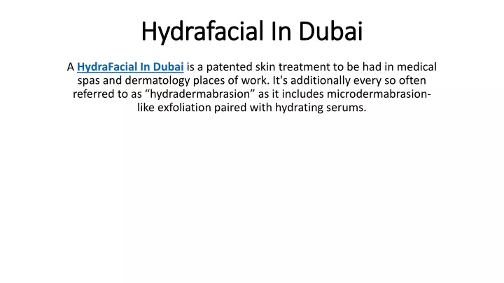 hydrafacial in dubai