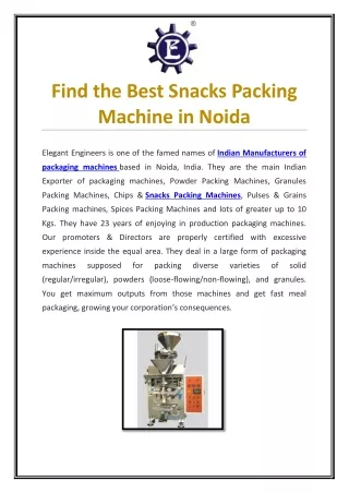 Find the Best Snacks Packing Machine in Noida