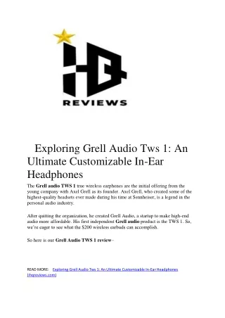 Exploring Grell Audio Tws 1 An Ultimate Customizable In-Ear Headphones