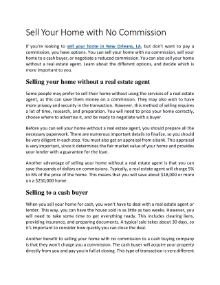 Sell Your Home with No Commission