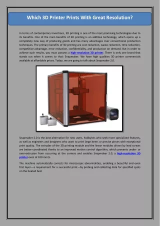 which 3d printer prints with great resolution