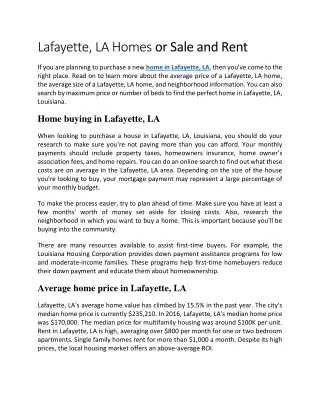 Lafayette, LA Homes or Sale and Rent
