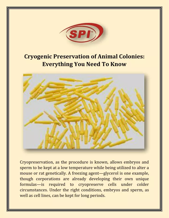 cryogenic preservation of animal colonies