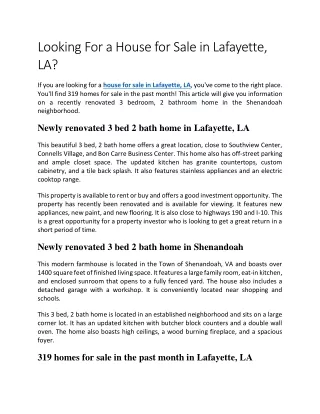 Looking For a House for Sale in Lafayette, LA?