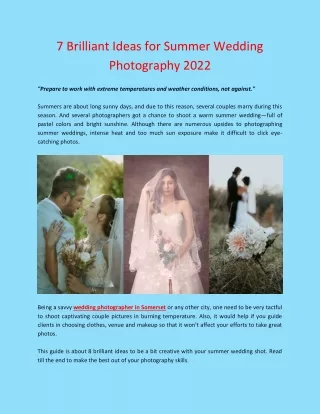 7 Brilliant Ideas For Summer Wedding Photography 2022