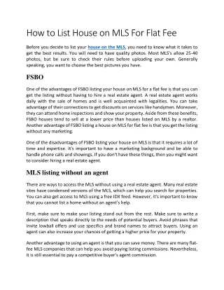 How to List House on MLS For Flat Fee