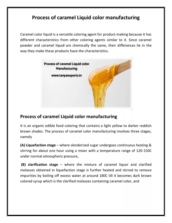 process of caramel of caramel liquid color