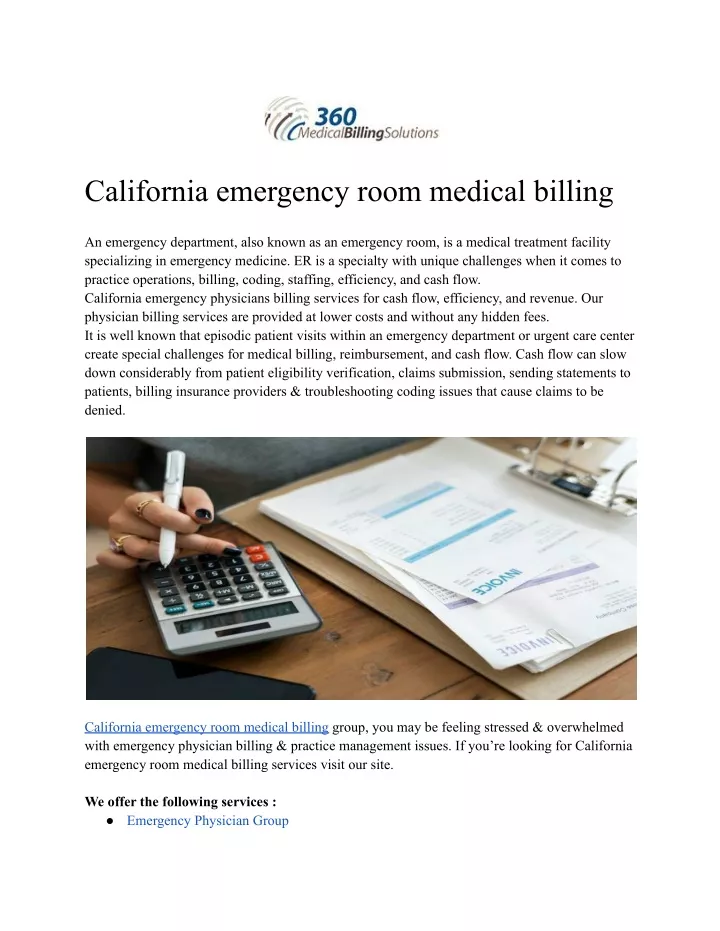 california emergency room medical billing
