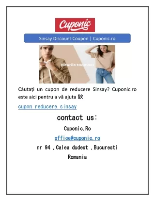 Sinsay Discount Coupon | Cuponic.ro