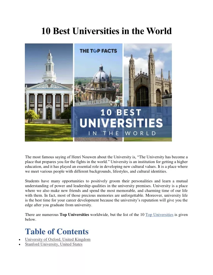 10 best universities in the world