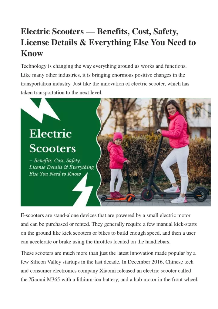 electric scooters benefits cost safety license
