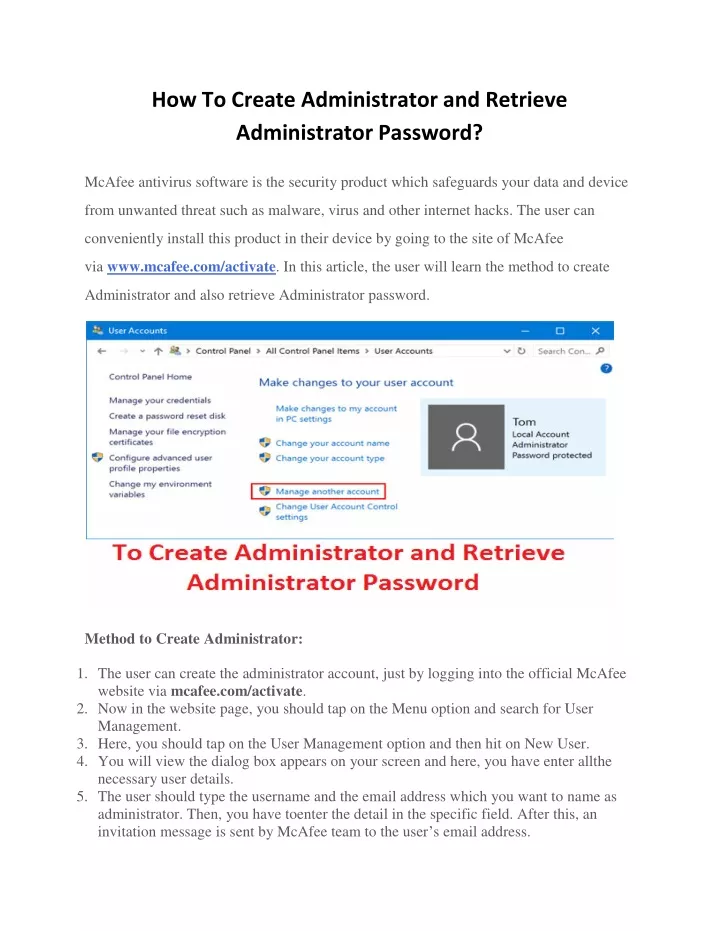 how to create administrator and retrieve