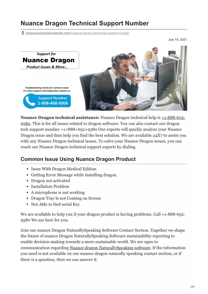 nuance dragon technical support number