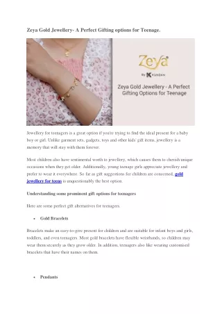 Zeya Gold Jewellery- A Perfect gifting options for teenage