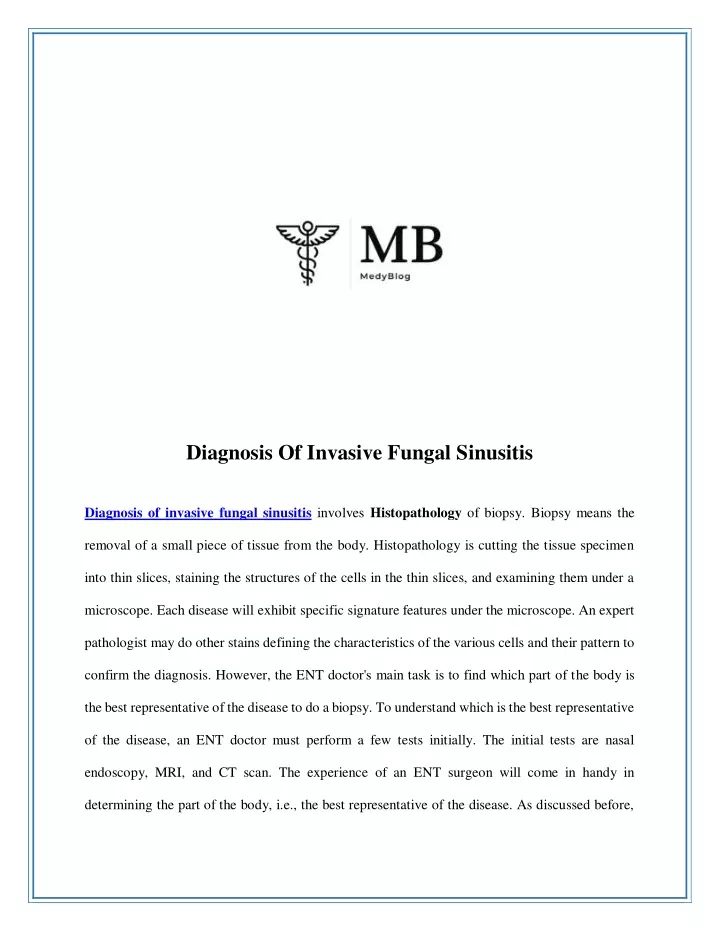 diagnosis of invasive fungal sinusitis