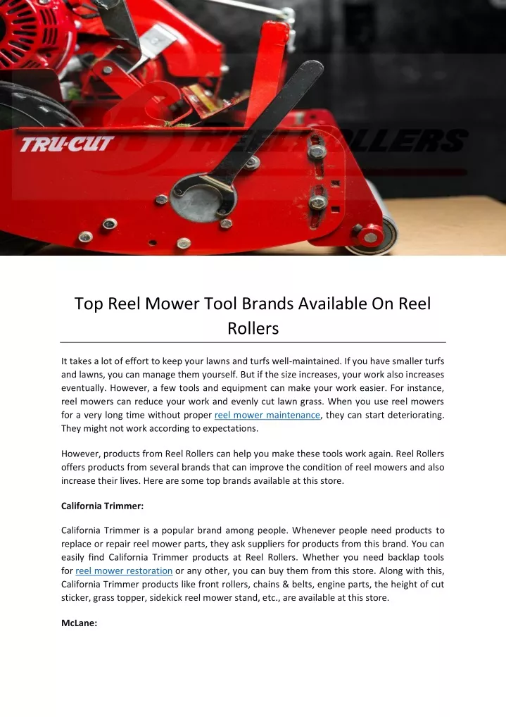 top reel mower tool brands available on reel