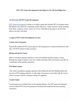 why nft game development is the reprieve