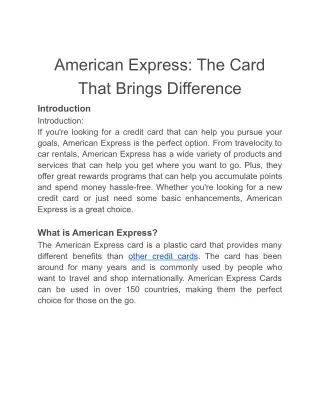 American Express The Card That Brings Difference