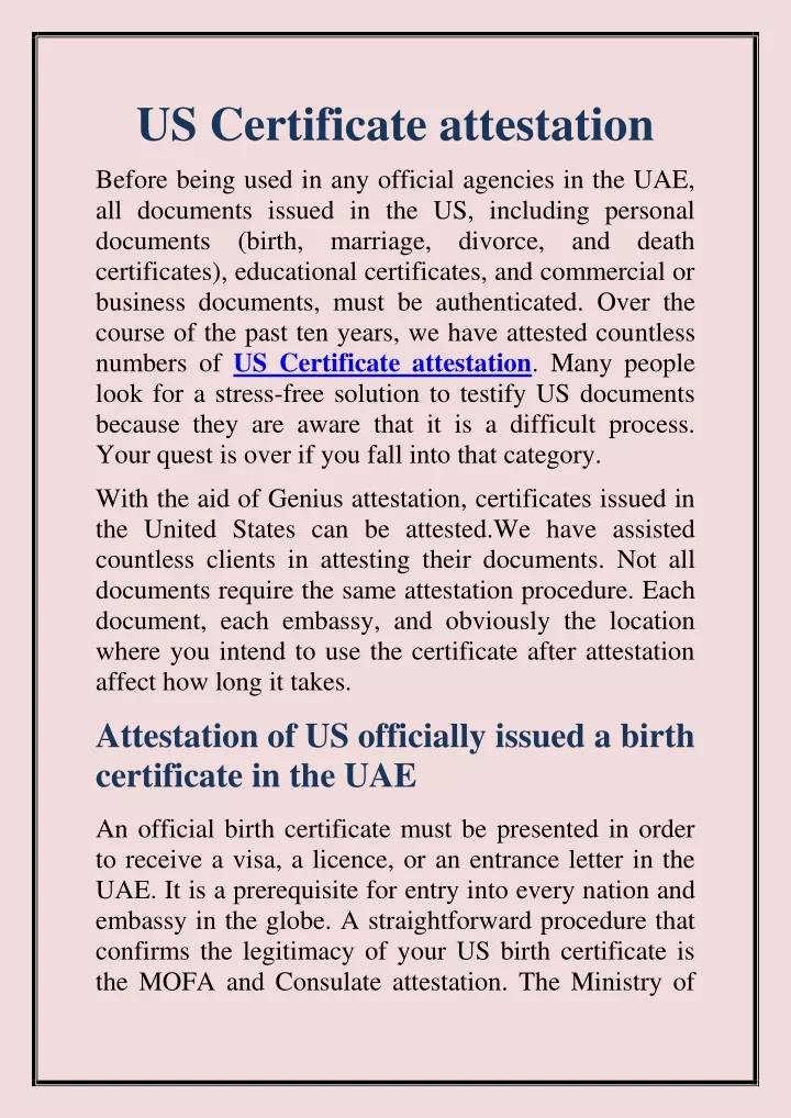 us certificate attestation before being used