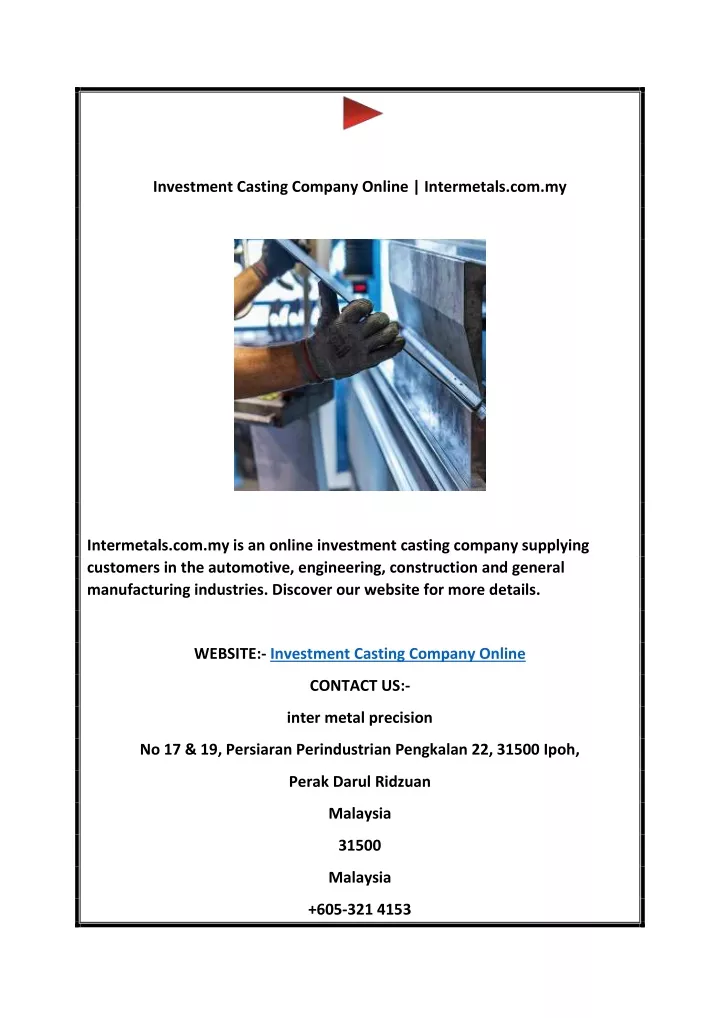 investment casting company online intermetals